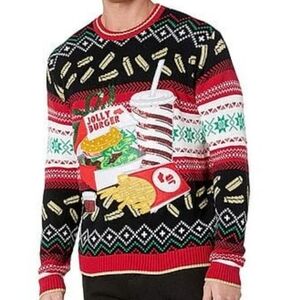 🍔BLIZZARD BAY Men's Ugly Christmas Sweater "Jolly Burger" Size Small